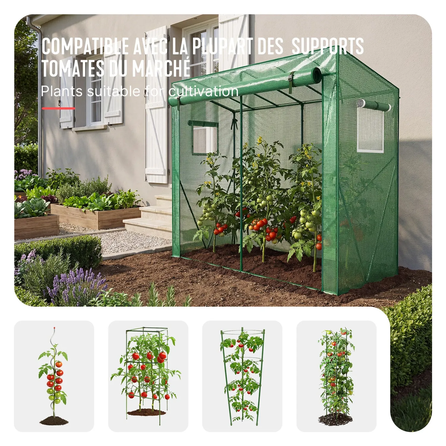 VOUNOT serra da giardino 200x77x170 cm verde con porta pomodori