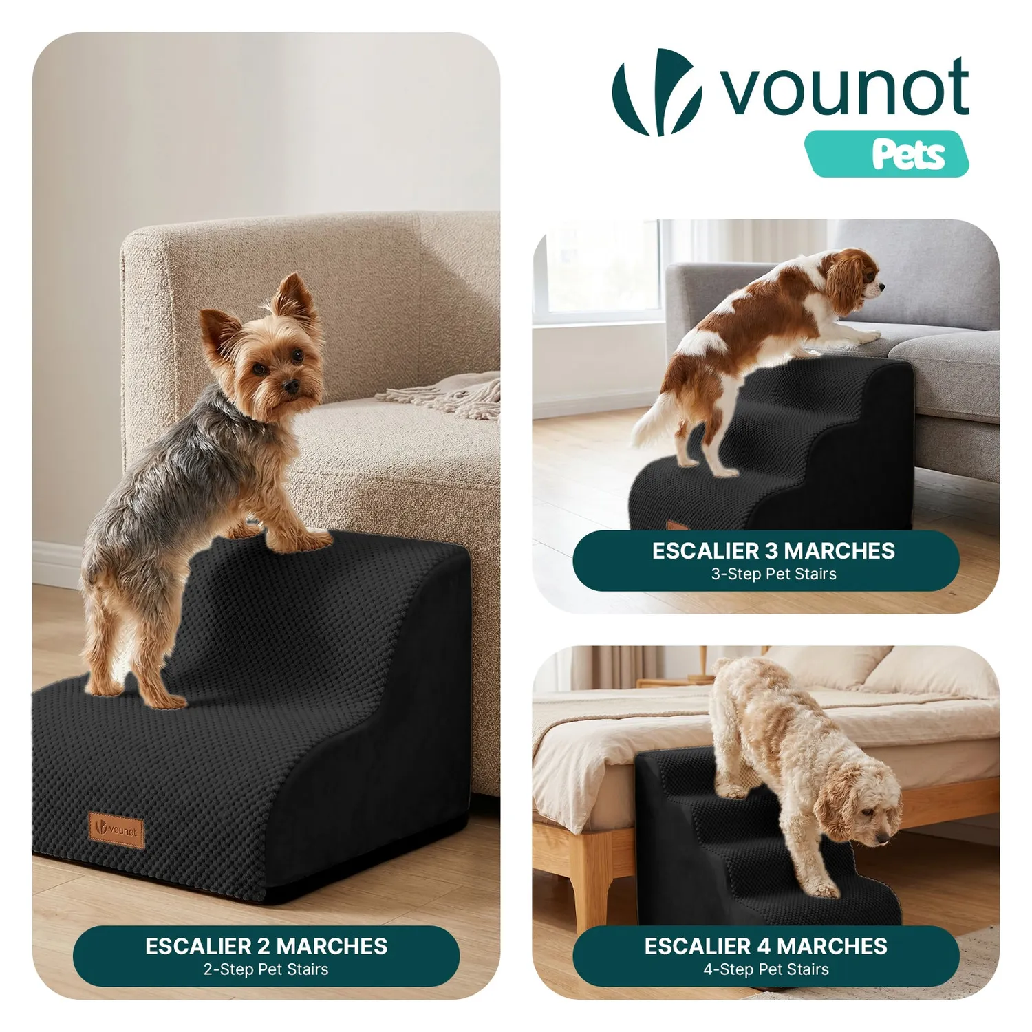Vounot scaletta cani e gatti in schiuma 72x40x50 nera lavabile