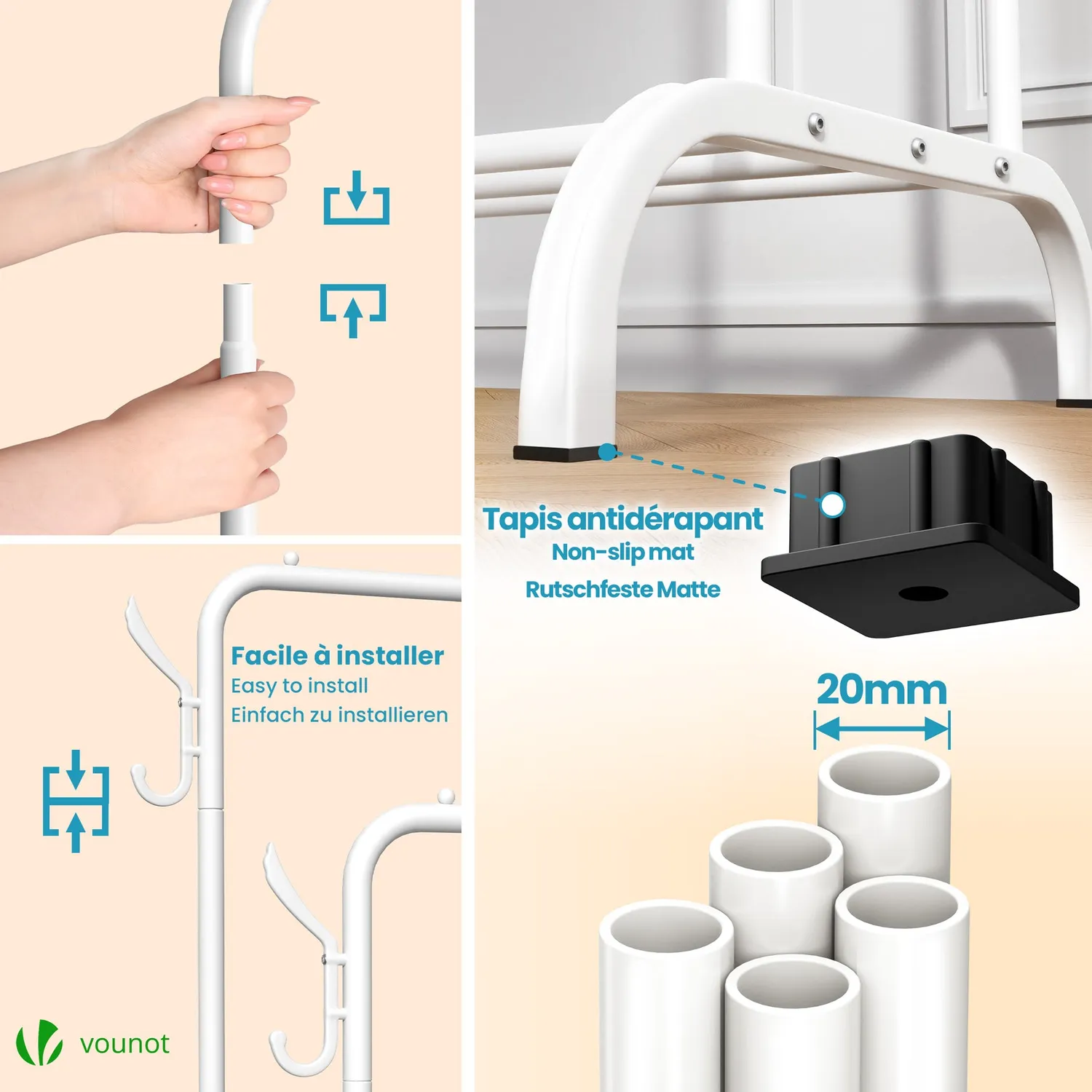 Vounot Stand Appendiabiti Doppio Bianco 110x58x150 cm