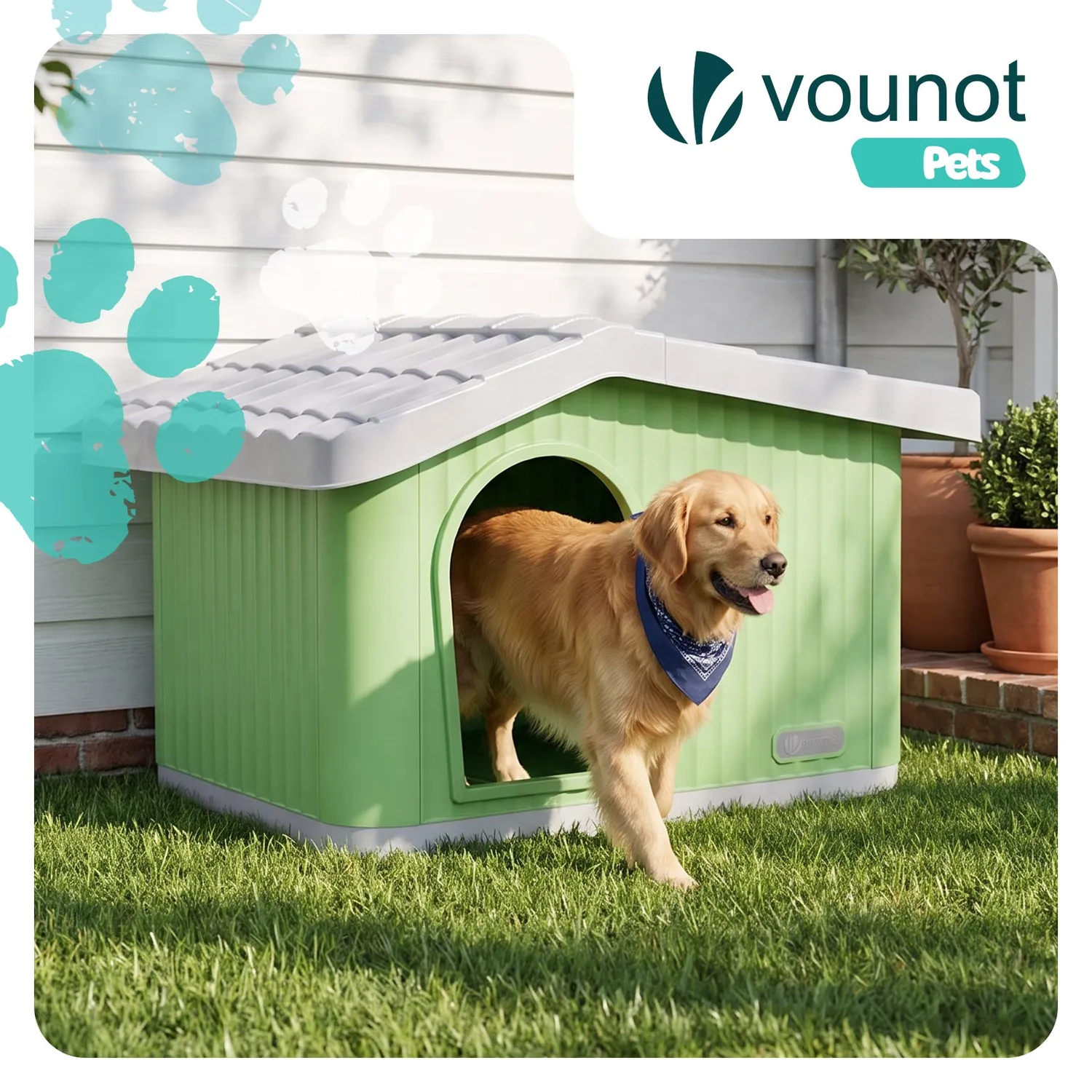 VOUNOT Casetta per Cane Gatto Plastica 75x63x51cm Verde
