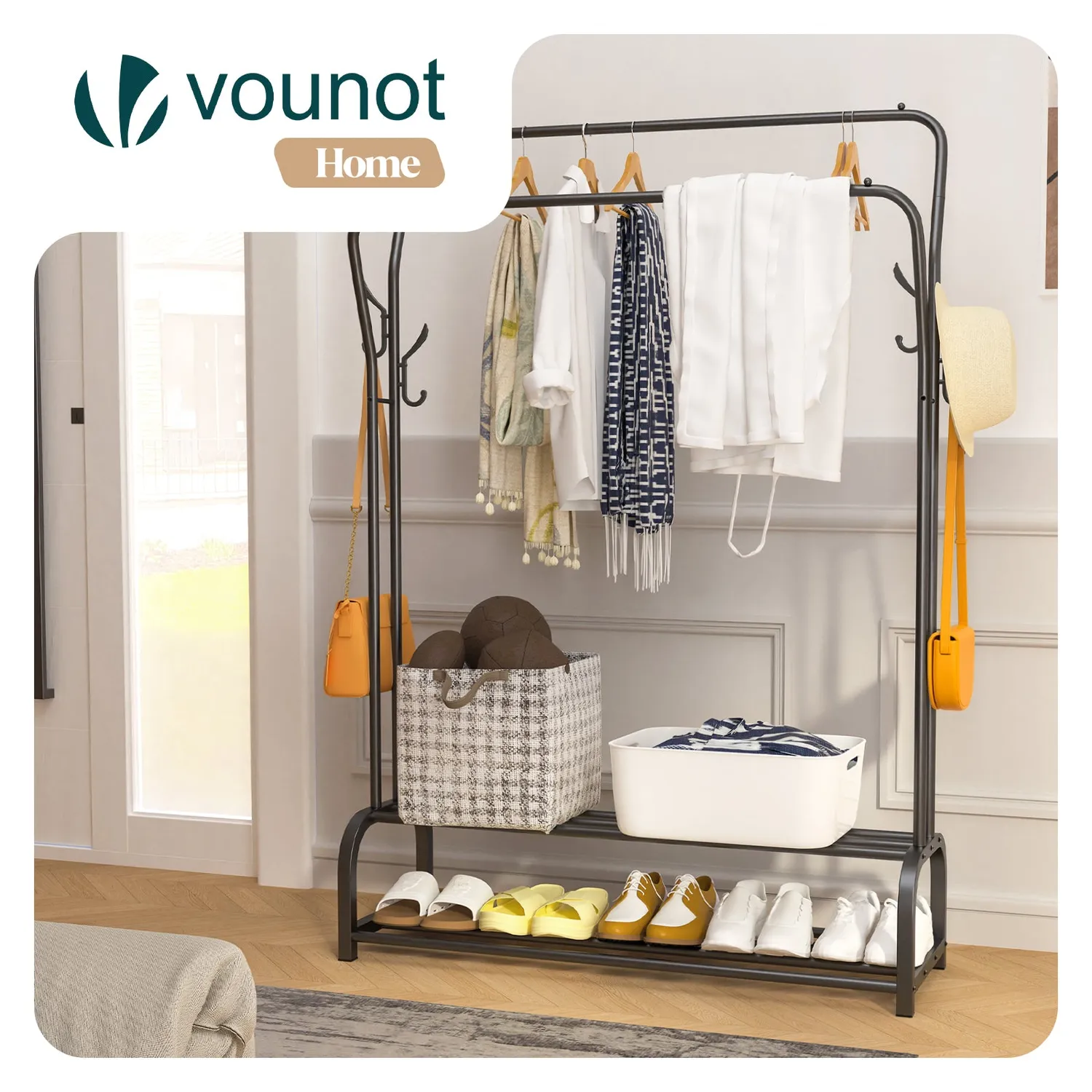 Vounot stender appendiabiti doppio 108x35x145 cm nero 35 kg
