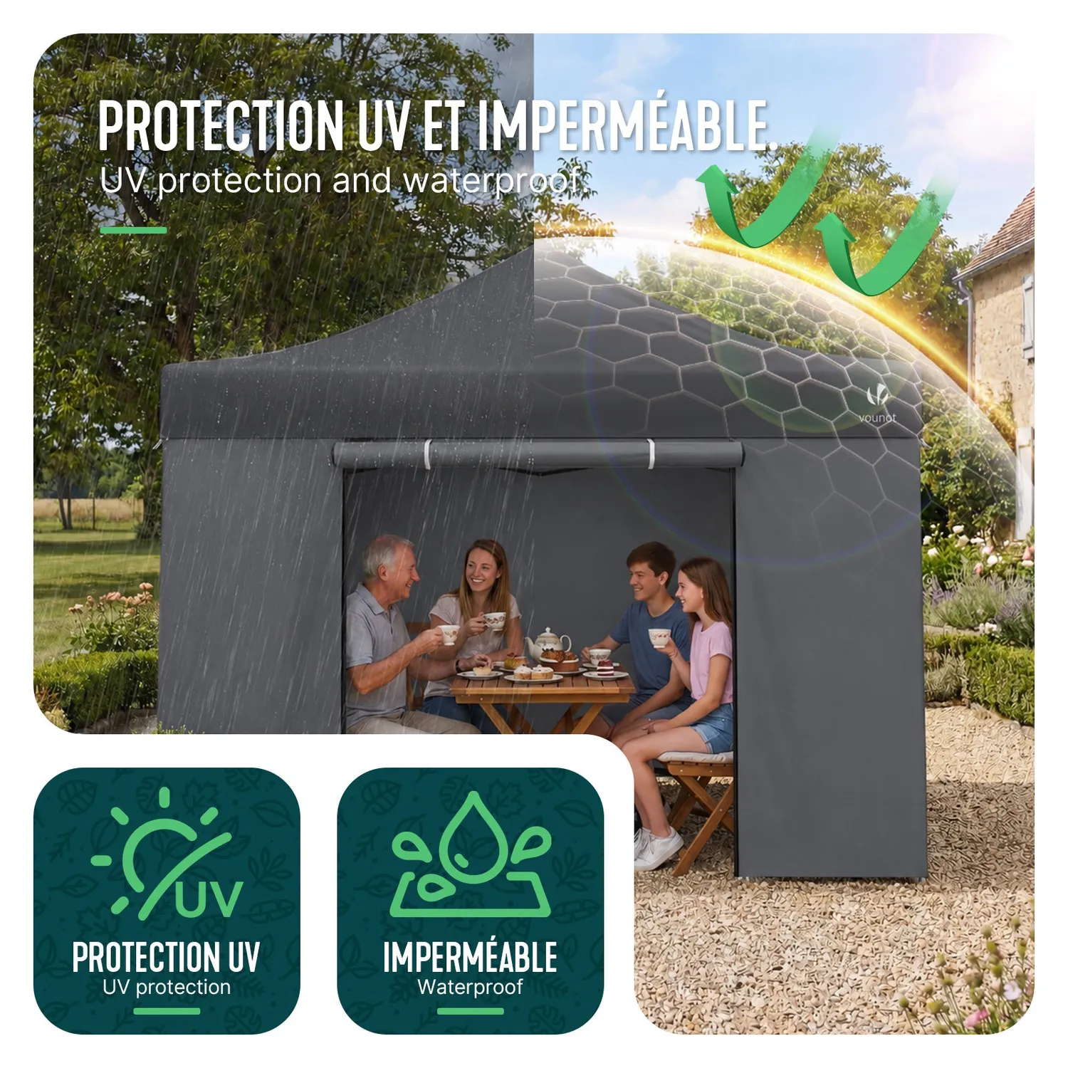 VOUNOT Gazebo Pieghevole 3x3 m con 4 Pareti Grigio Finestre