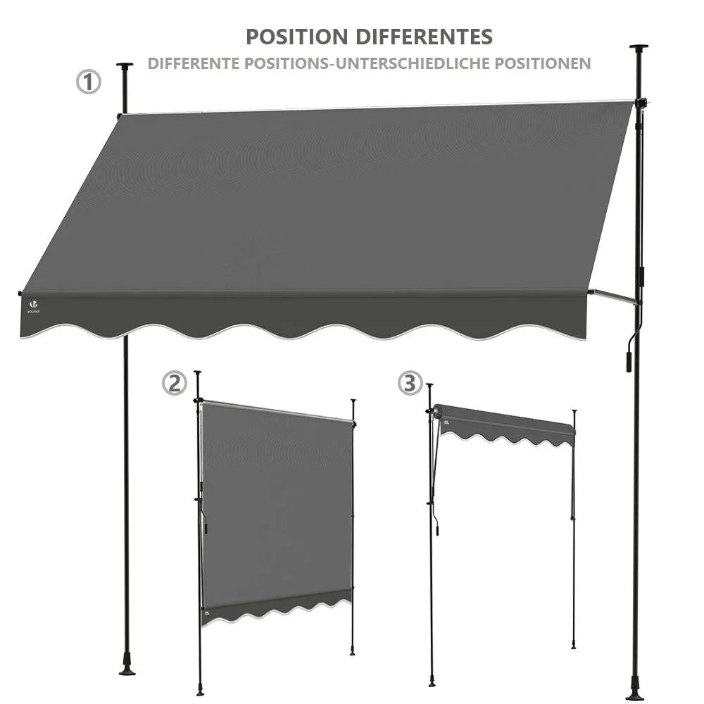 Vounot Tenda Sole Senza Forare Grigia 300 cm Retrattile