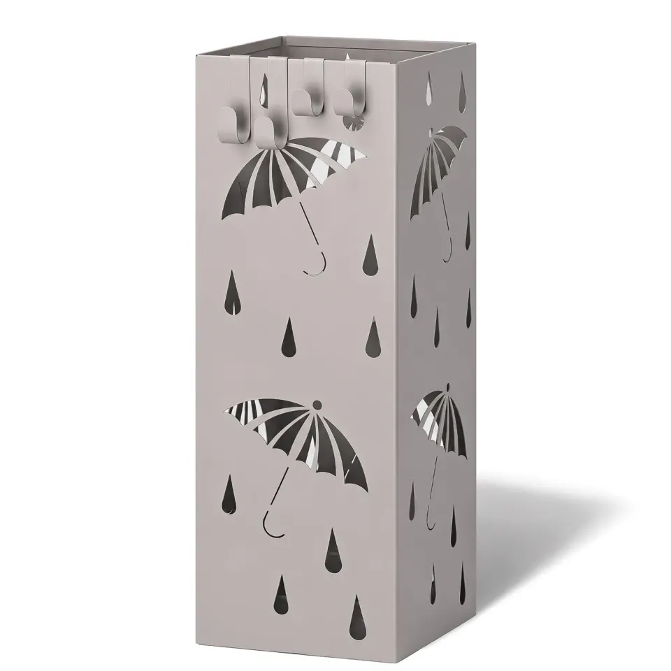 VOUNOT portaombrelli metallo beige con vaschetta 4 ganci