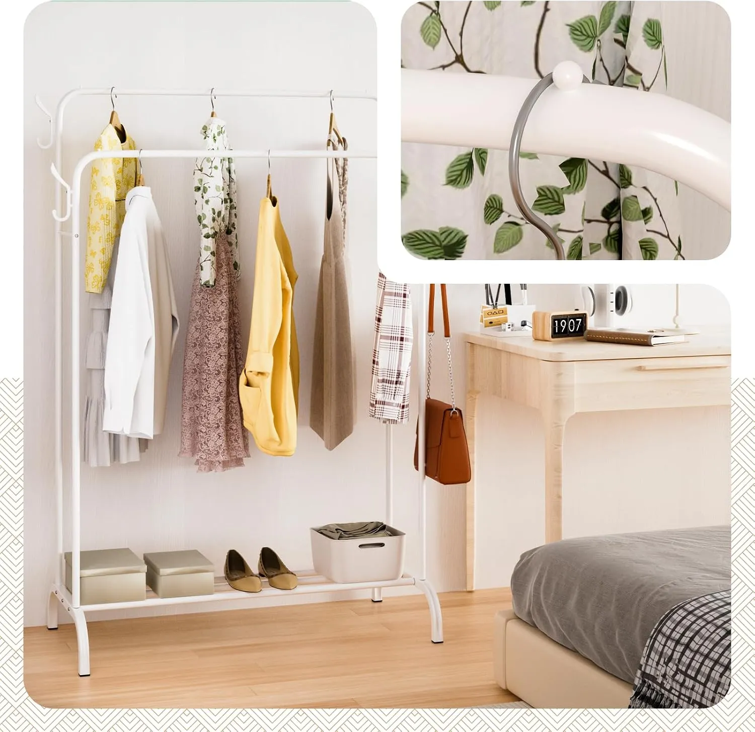 VOUNOT Appendiabiti Doppio Metallo Bianco 108x58x146 cm
