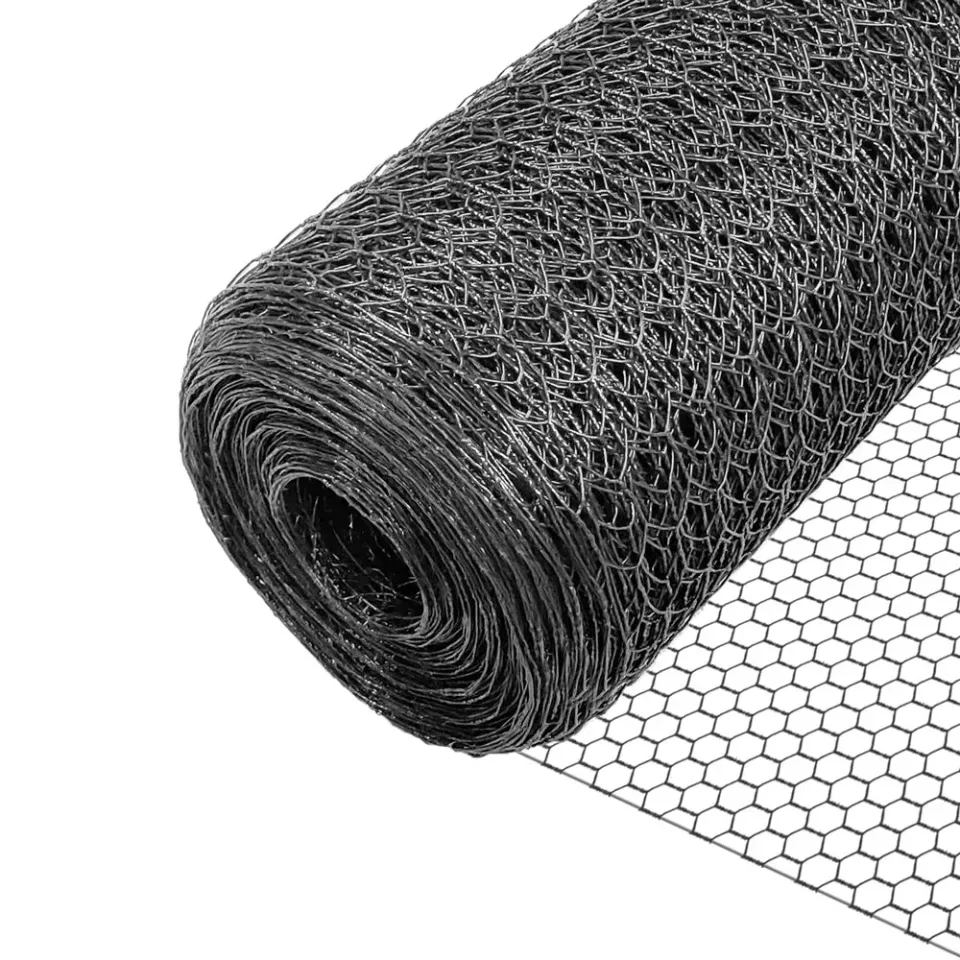 VOUNOT Rete Pollaio PVC Grigio 1x50m Maglia 25mm Zincata