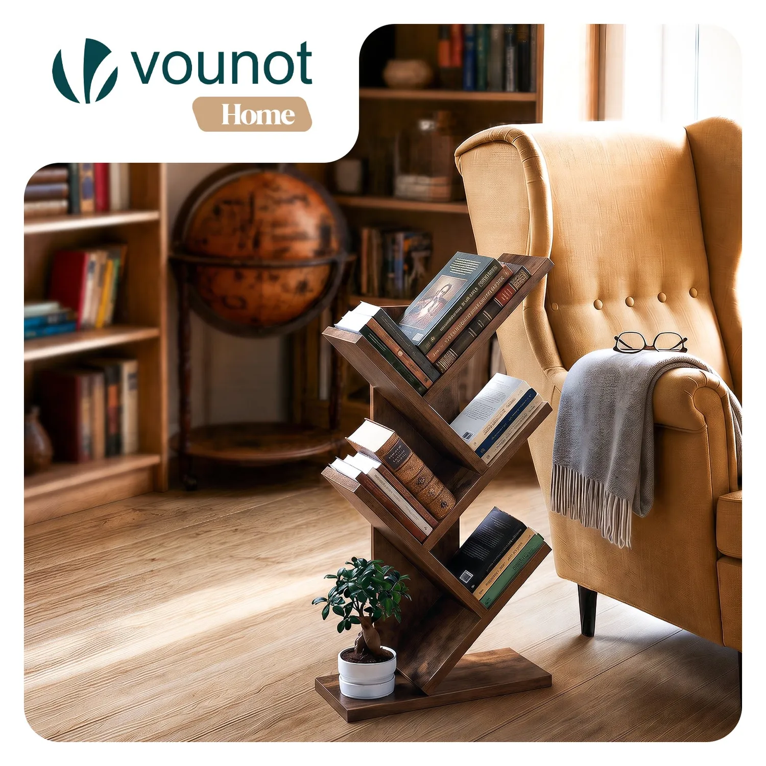 Vounot libreria albero 30x16x60 marrone rustico 4 ripiani