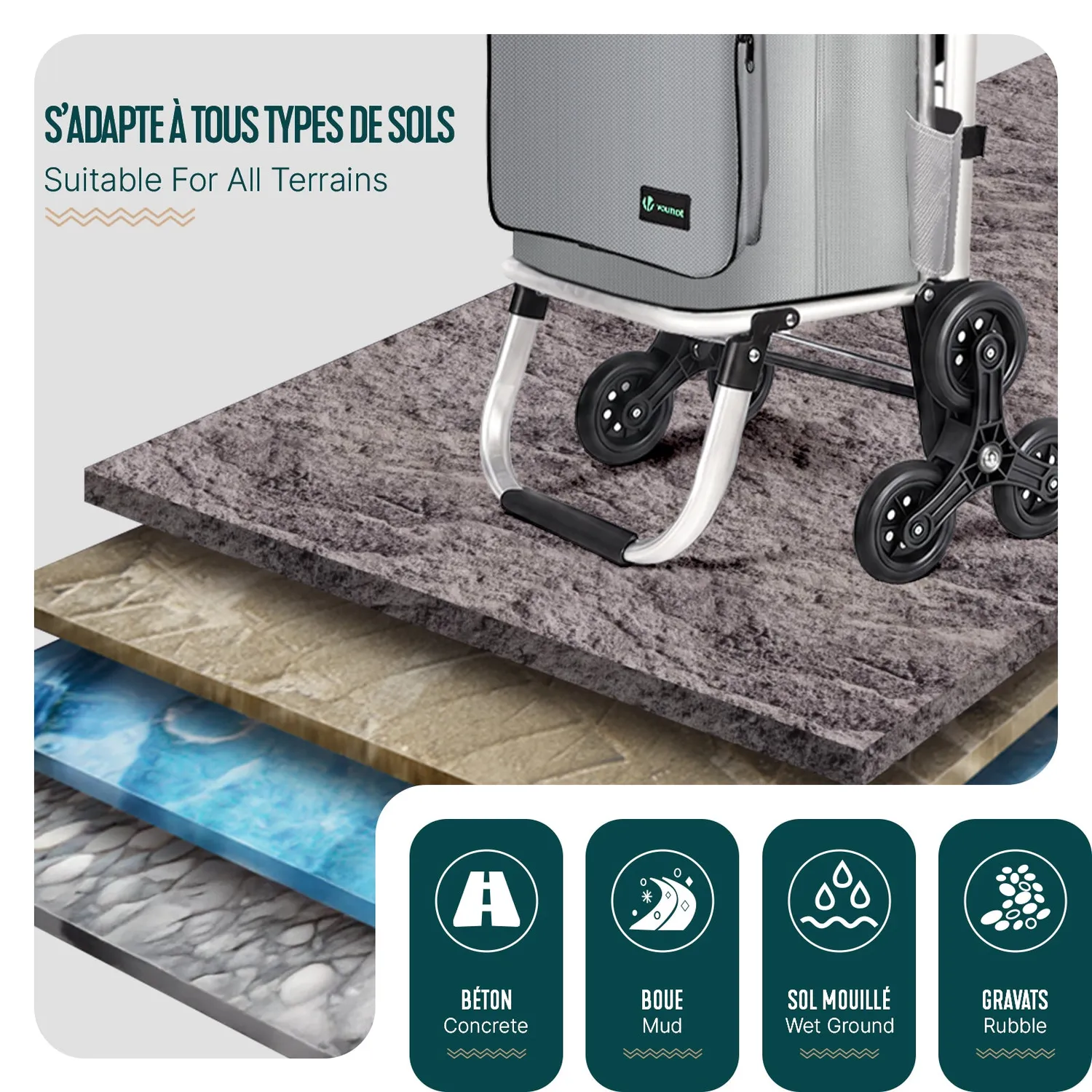 Vounot carrello spesa saliscale pieghevole alluminio grigio 50 L