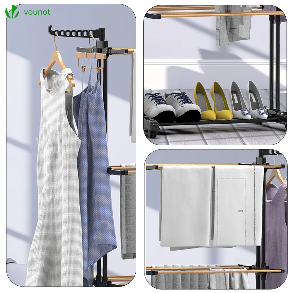 VOUNOT stendibiancheria pieghevole nero 3 livelli con ruote
