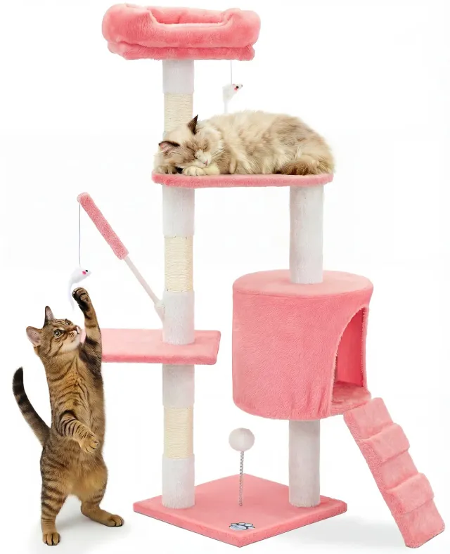 Vounot Albero Tiragraffi Gatto 112cm Rosa 6 Livelli