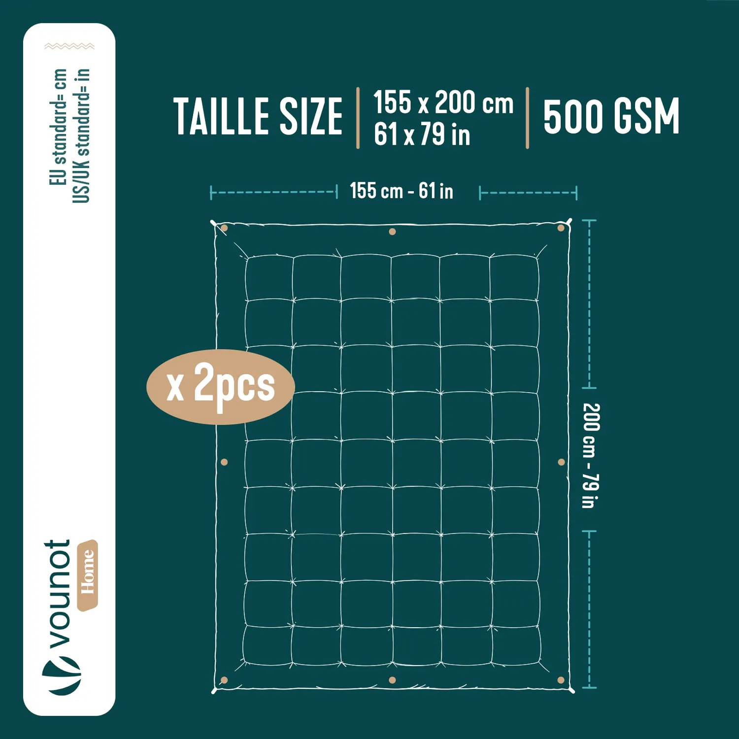 Vounot piumone 4 stagioni 155x200 cm bianco 500 gsm
