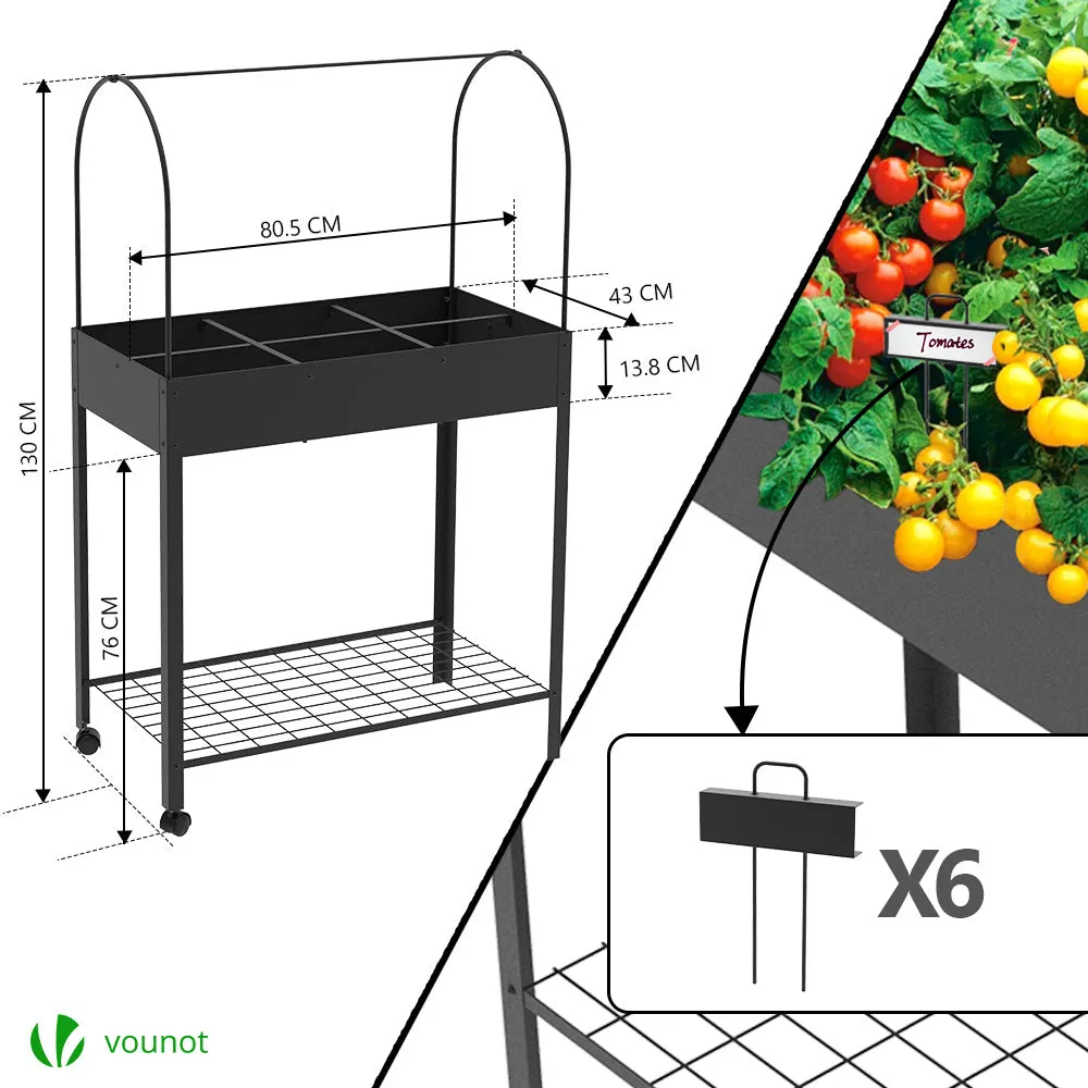 VOUNOT Orto Rialzato con Serra PVC 80,5x130x43 cm Nero su ruote