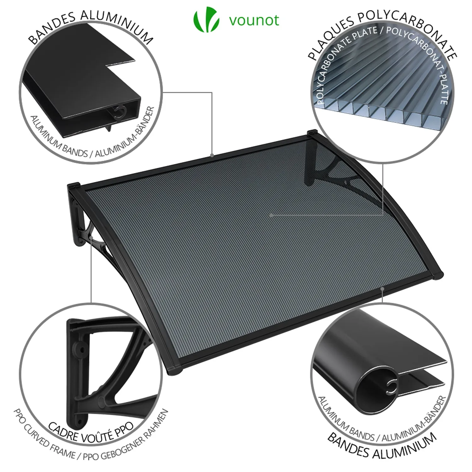 Vounot pensilina porta 120x80cm policarbonato antracite