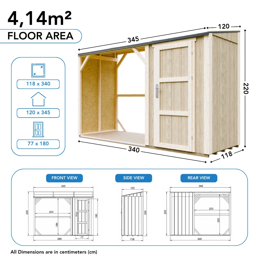 Timbela M985 SmartSide legnaia 345x120 cm 4 mc con rimessa