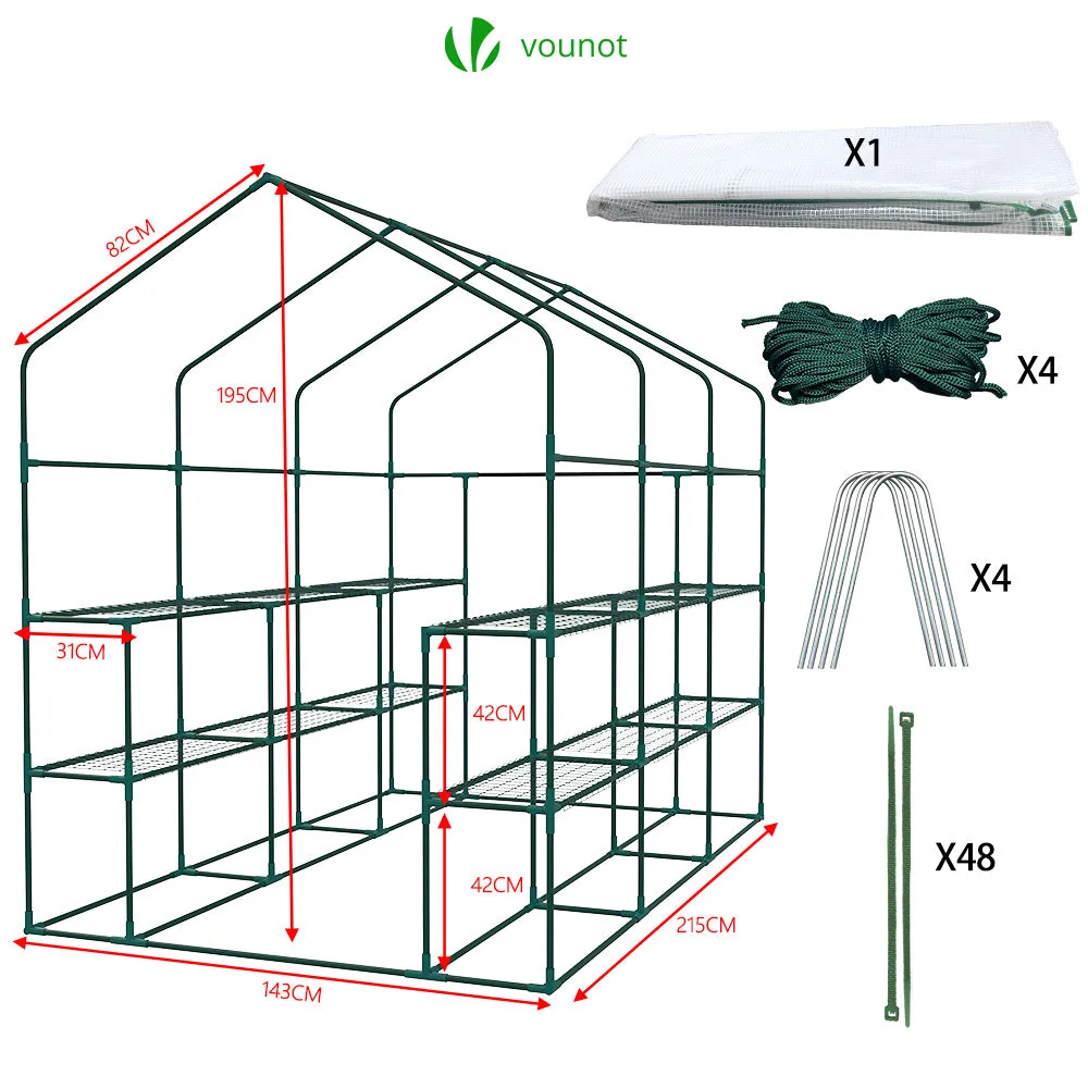 Vounot serra da giardino 143x215x195 cm con ripiani anti UV