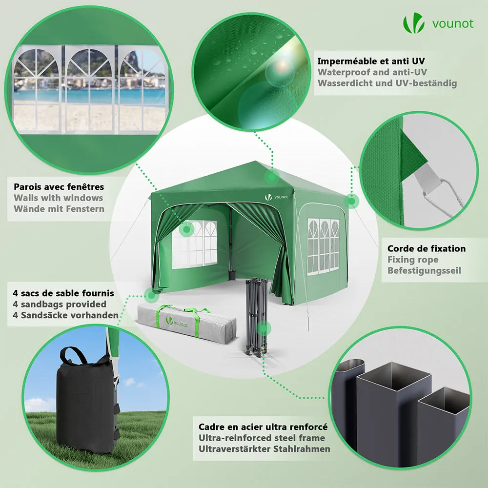 Vounot gazebo giardino pieghevole 3x3 m verde con pareti