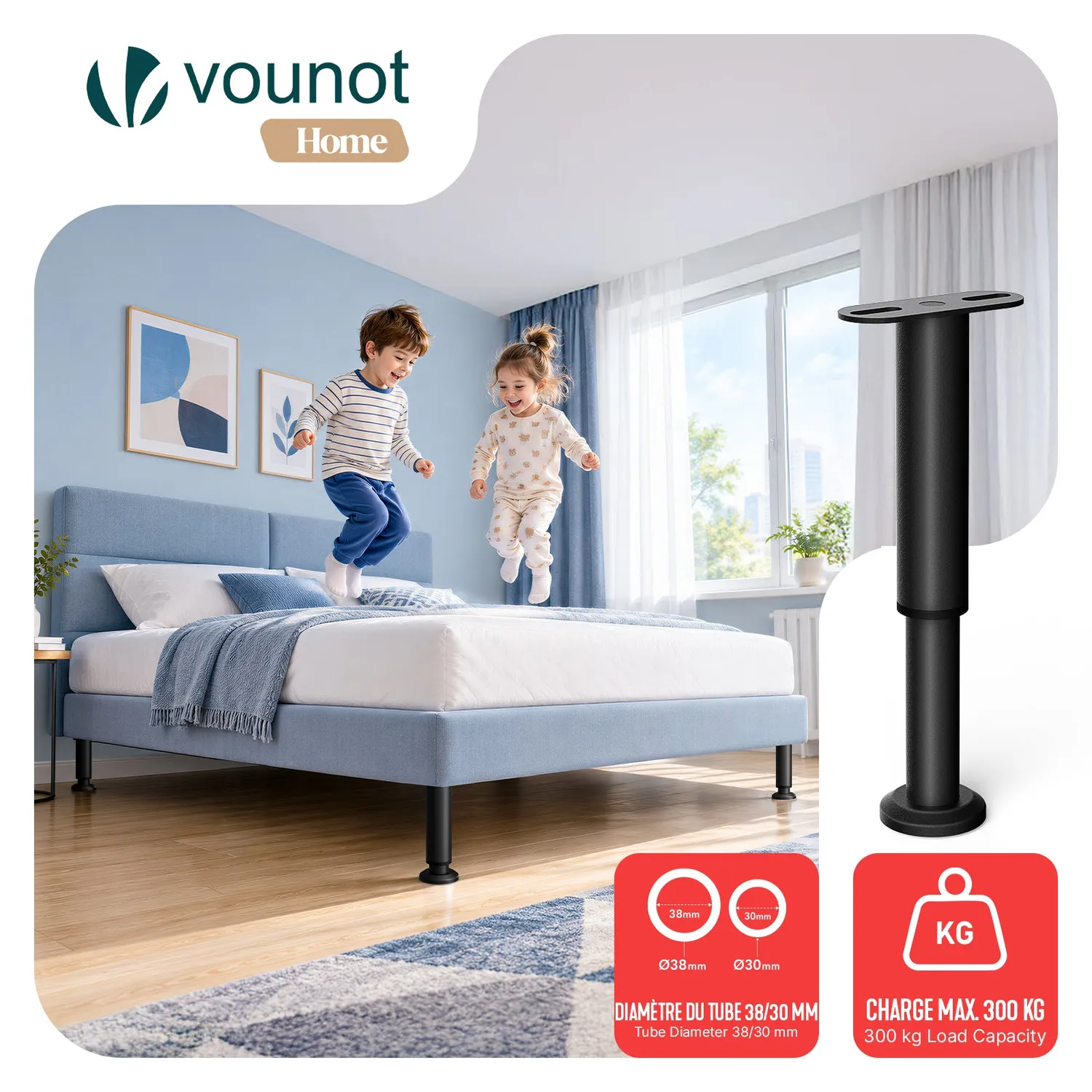 VOUNOT Piedini Letto Regolabili 18-32cm Metallo Nero 4 Pezzi