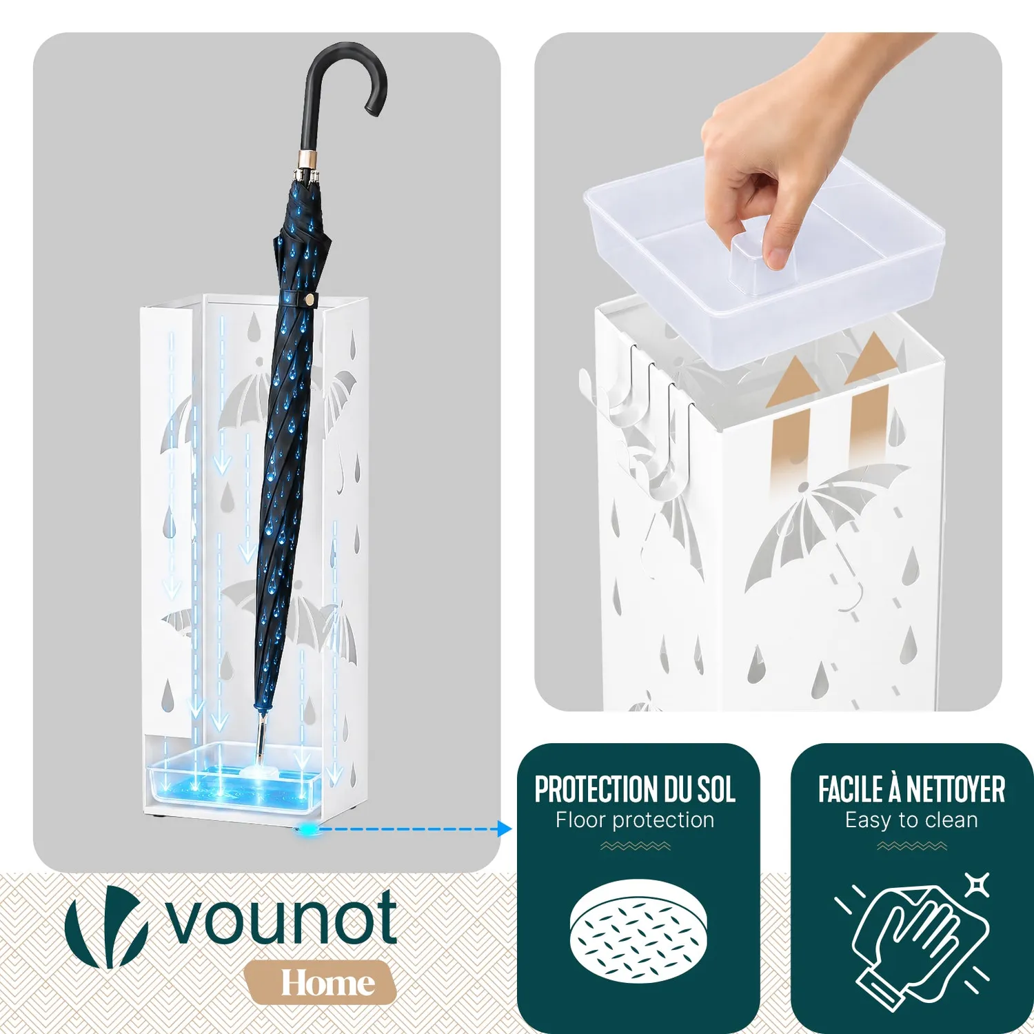 VOUNOT Portaombrelli Metallo Bianco 15,5cm con Ganci