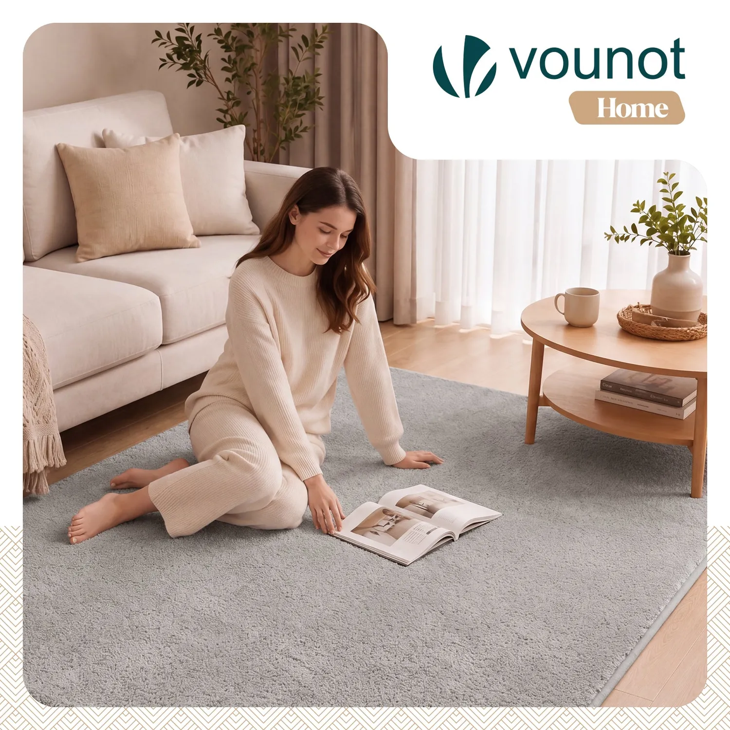 VOUNOT Tappeto Salotto 160x230 Grigio Pelo Corto Antiscivolo