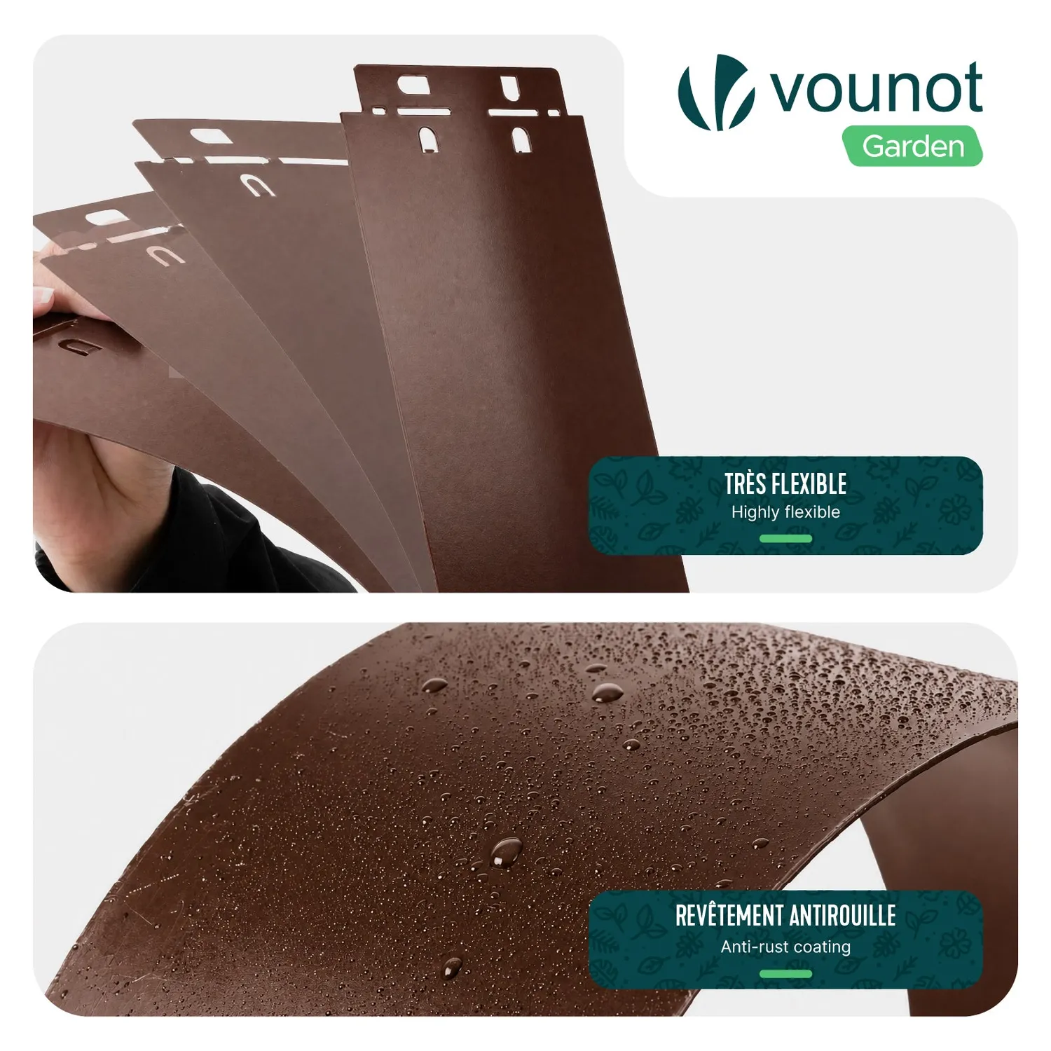 VOUNOT Bordura giardino metallo 100x13 cm marrone 30 pezzi