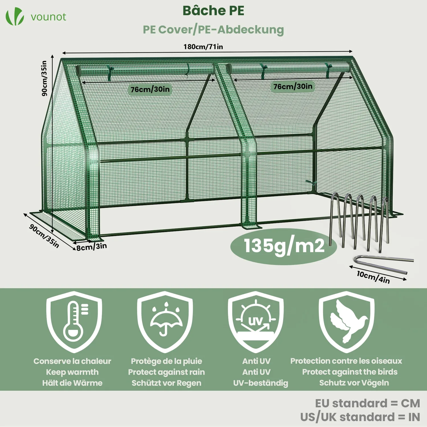 VOUNOT Mini Serra Giardino 180x90x90 cm Verde 2 Porte