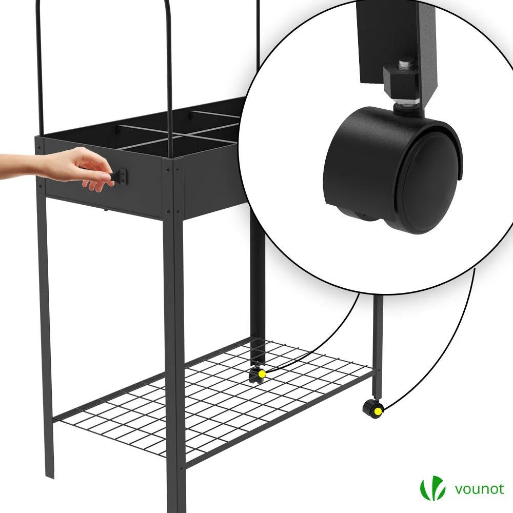 VOUNOT Orto Rialzato con Serra PVC 80,5x130x43 cm Nero su ruote