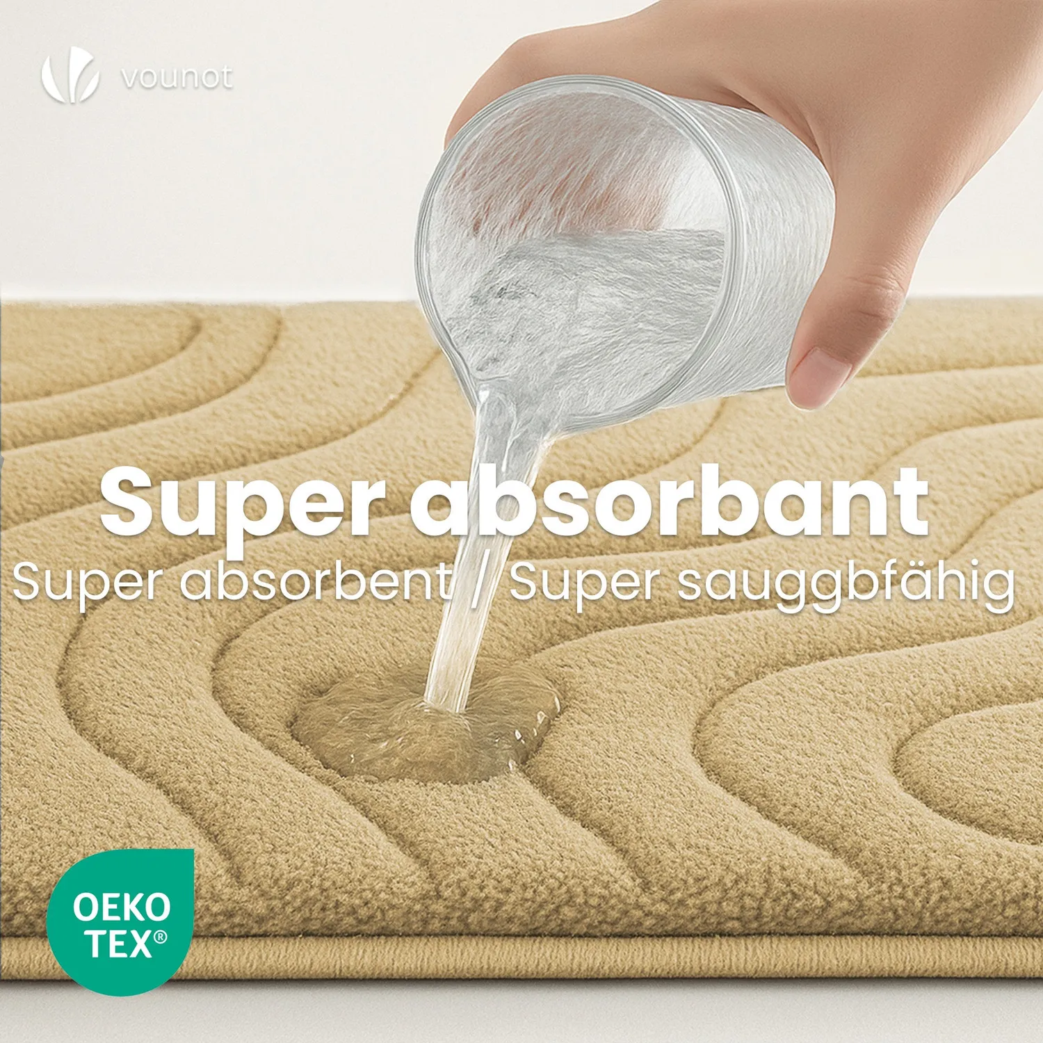 Vounot tappeti bagno 60x90 beige microfibra 2 pezzi