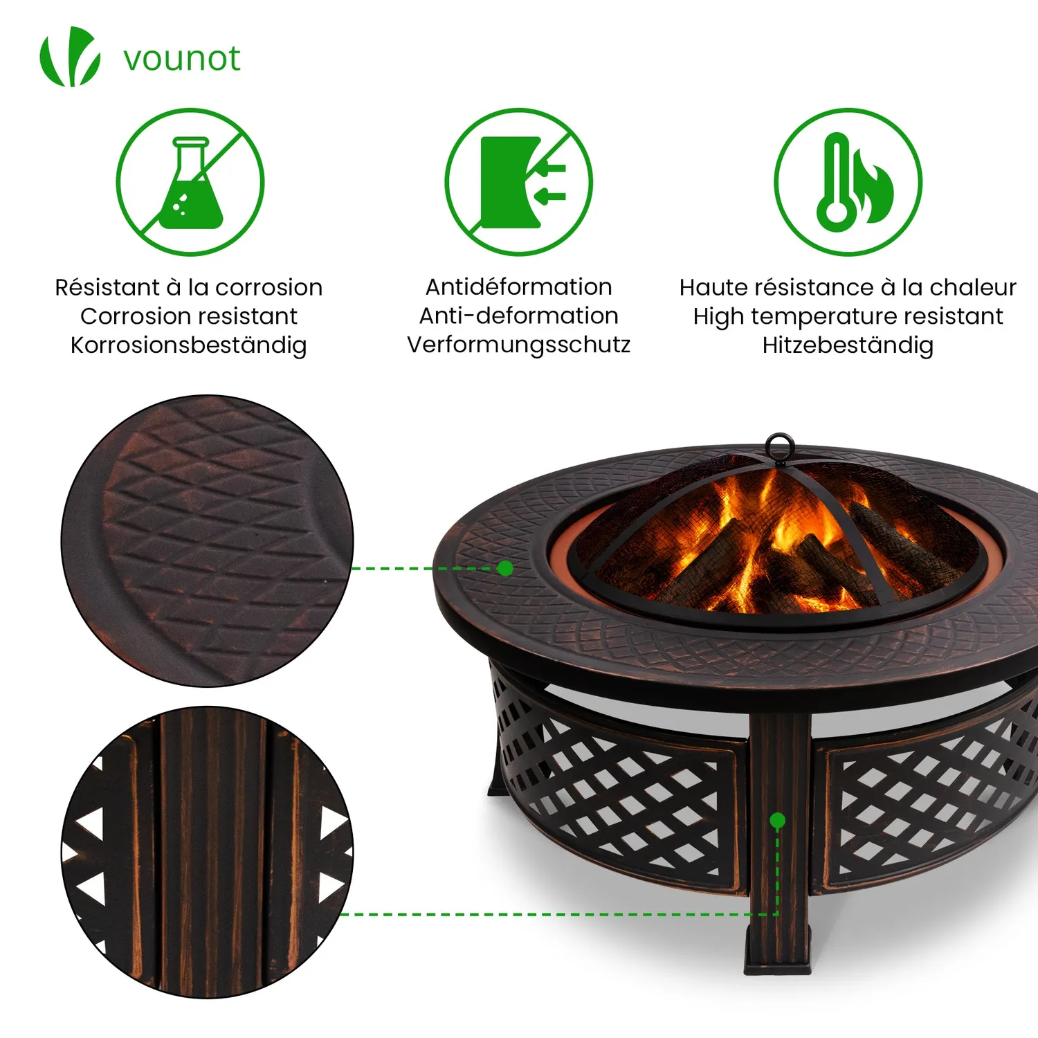 Vounot Braciere da Esterno in metallo 81 cm nero con griglia