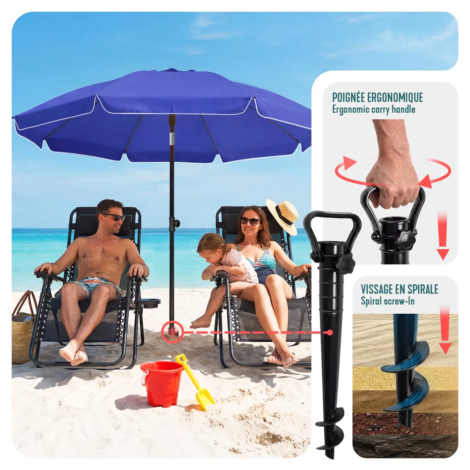 Vounot ombrellone giardino 2 m blu inclinabile con ancoraggio