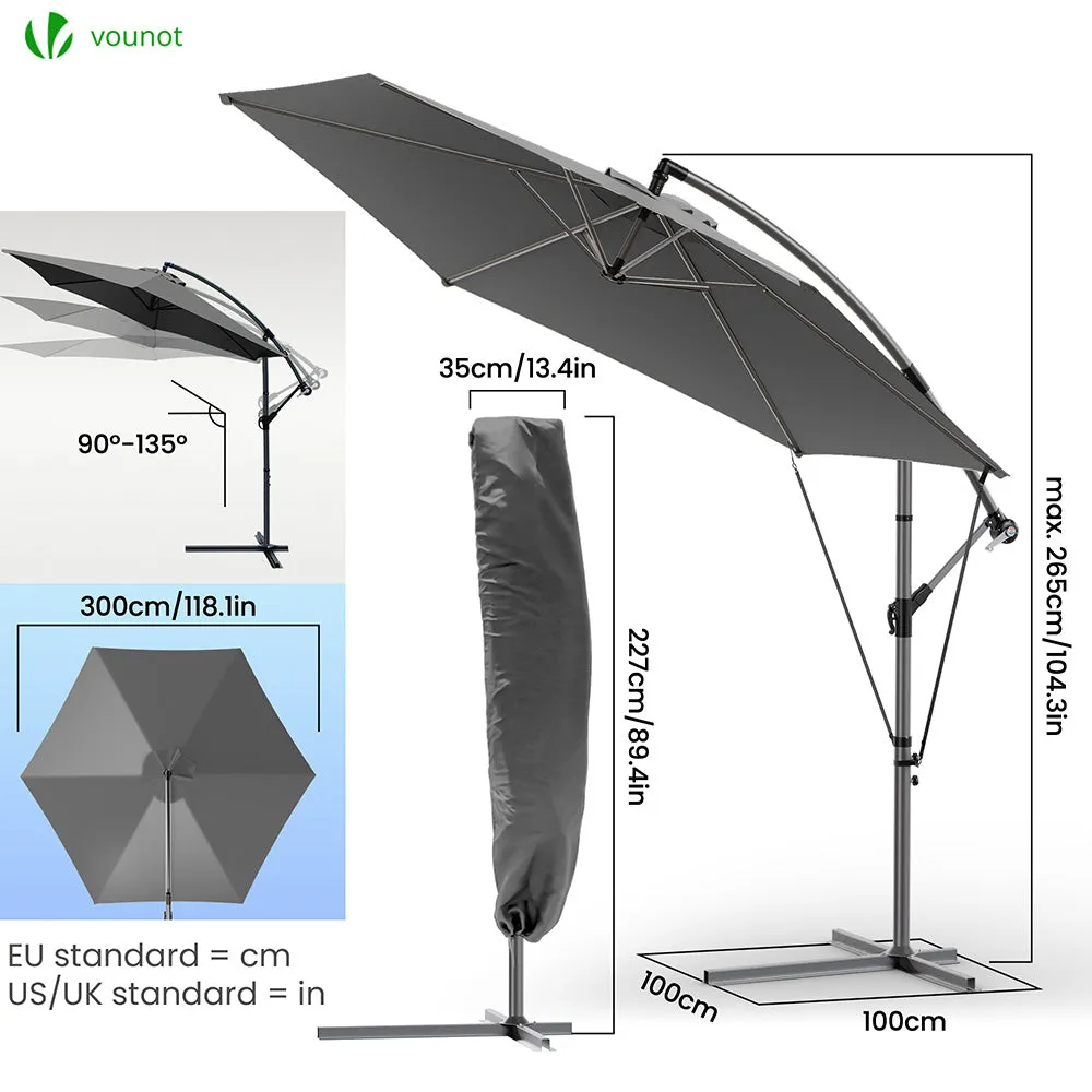 VOUNOT Ombrellone Decentrato 3M Grigio Anti-UV