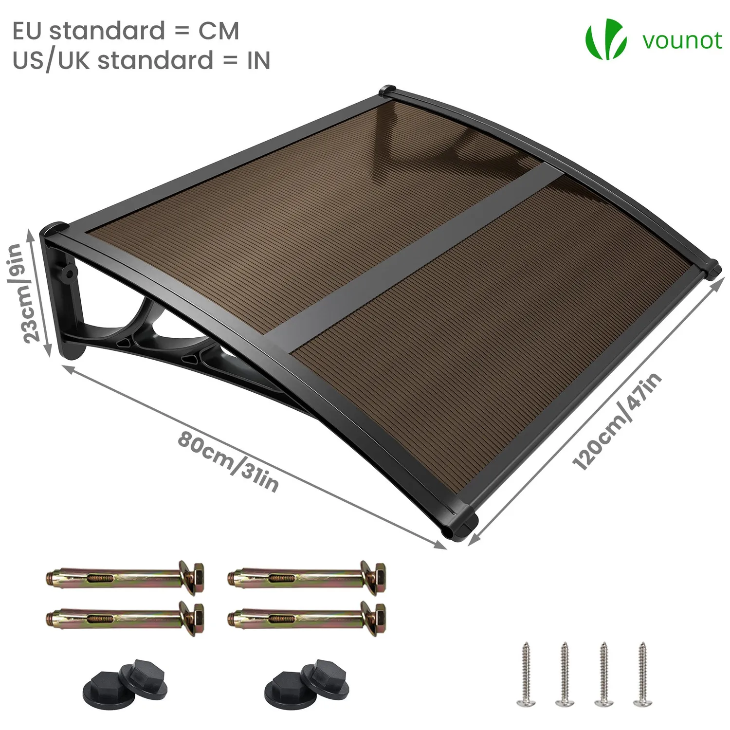 VOUNOT Pensilina porta 120x80 cm policarbonato marrone antipioggia