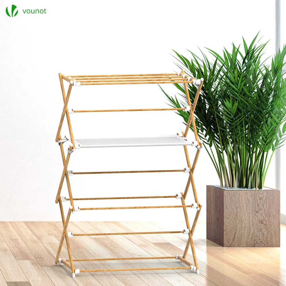 VOUNOT stendibiancheria pieghevole effetto legno 7 m 15 kg