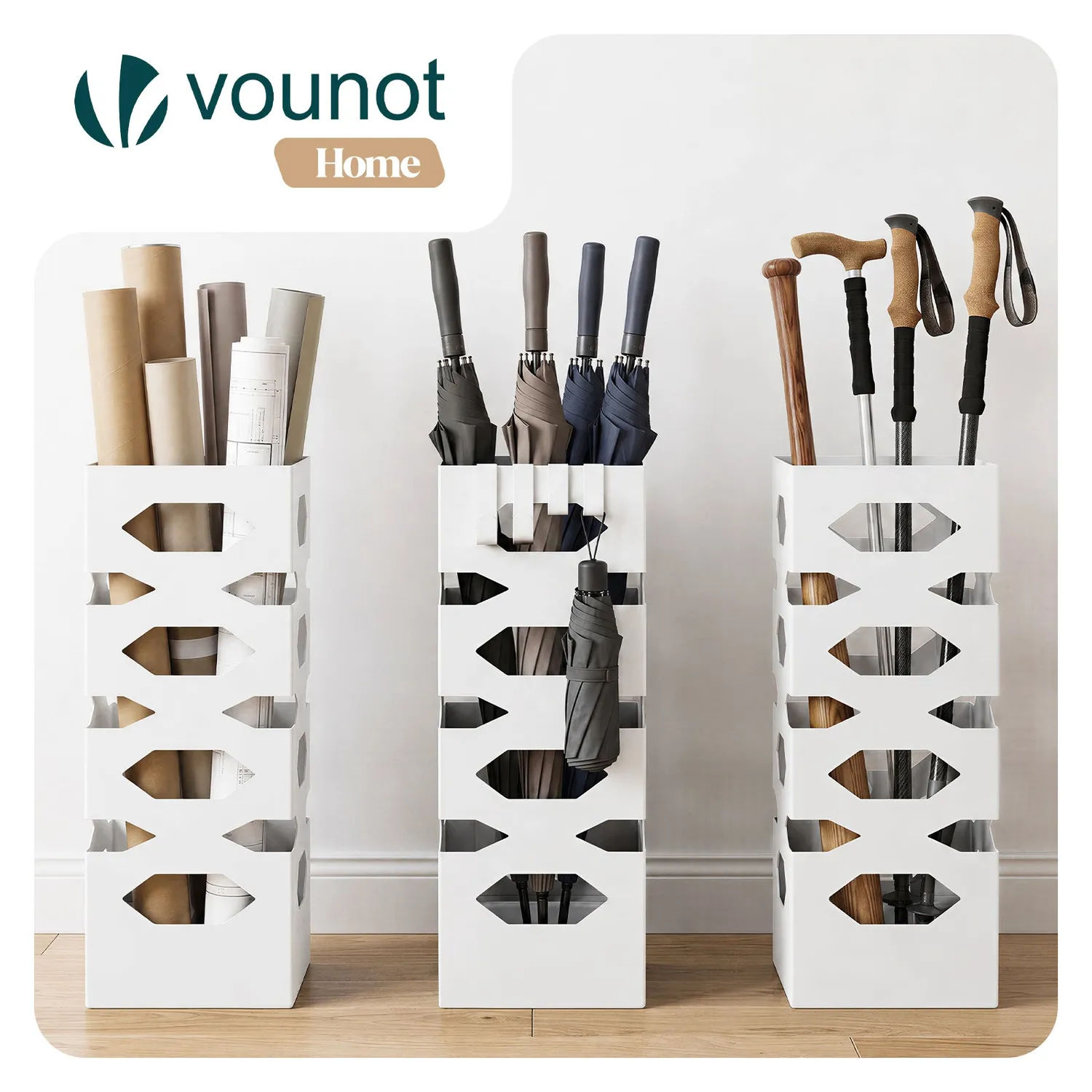 Vounot portaombrelli metallo bianco 15,5x15,5x43,5 esagonale