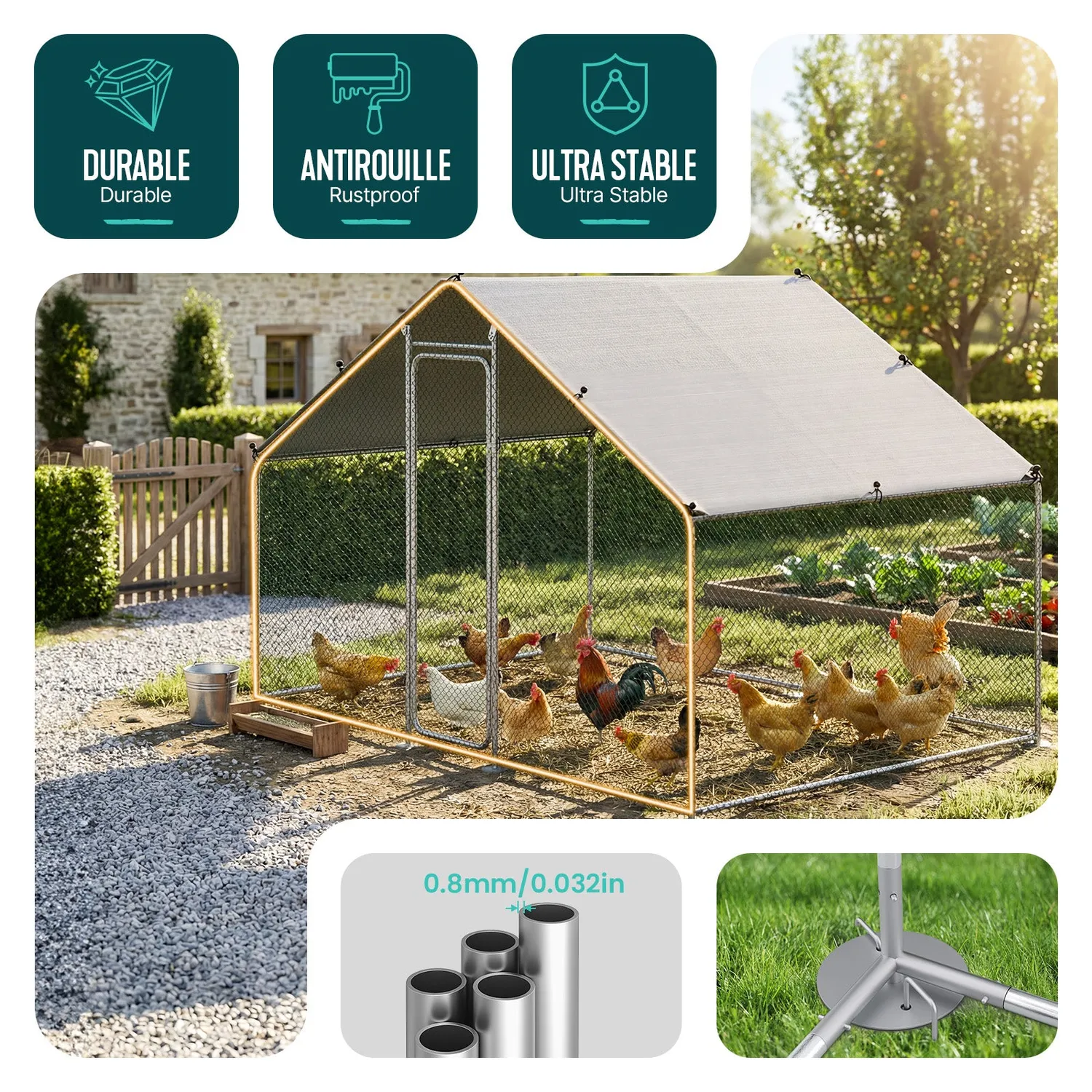 Vounot Pollaio Recinto Metallo 300x200x200 cm Telo PE Argento