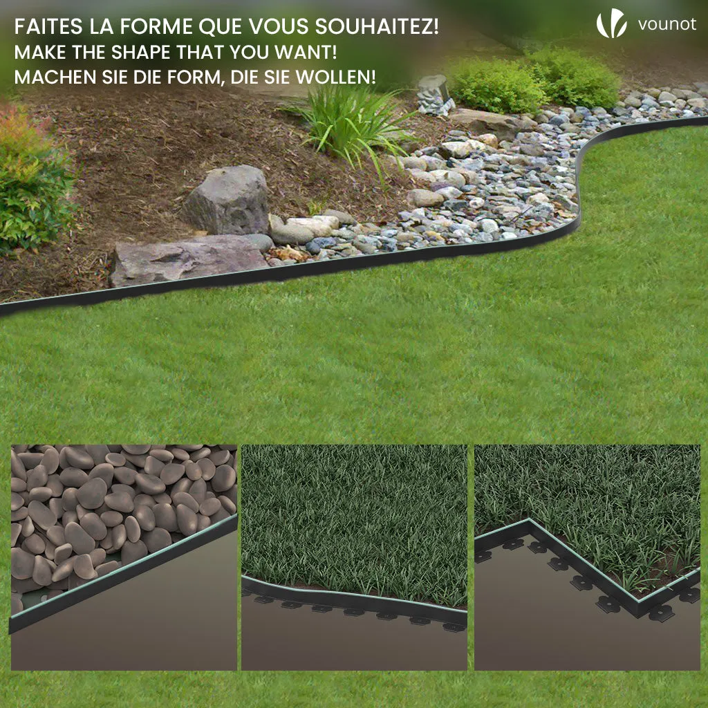 VOUNOT bordura giardino flessibile plastica 20 m nera picchetti
