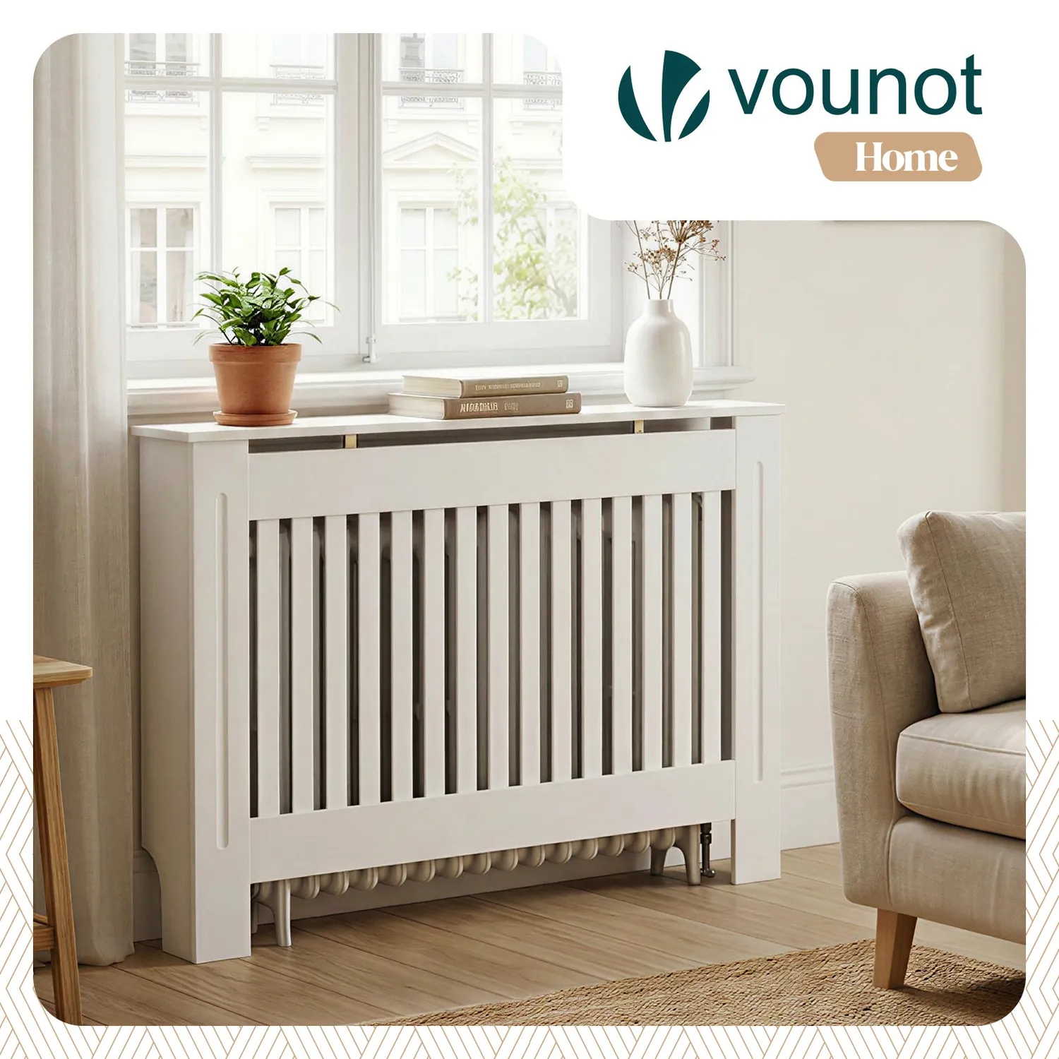 VOUNOT Copritermosifone MDF Bianco 111x19x82 cm Doghe