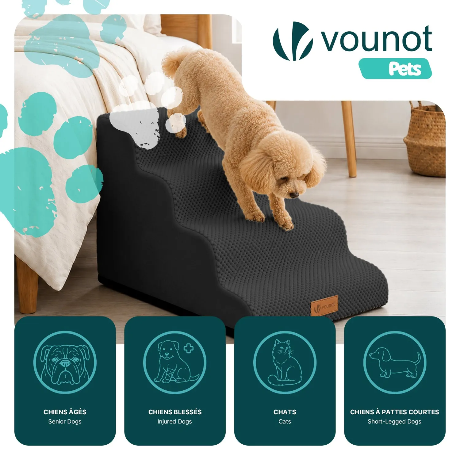 Vounot scaletta cani e gatti in schiuma 72x40x50 nera lavabile