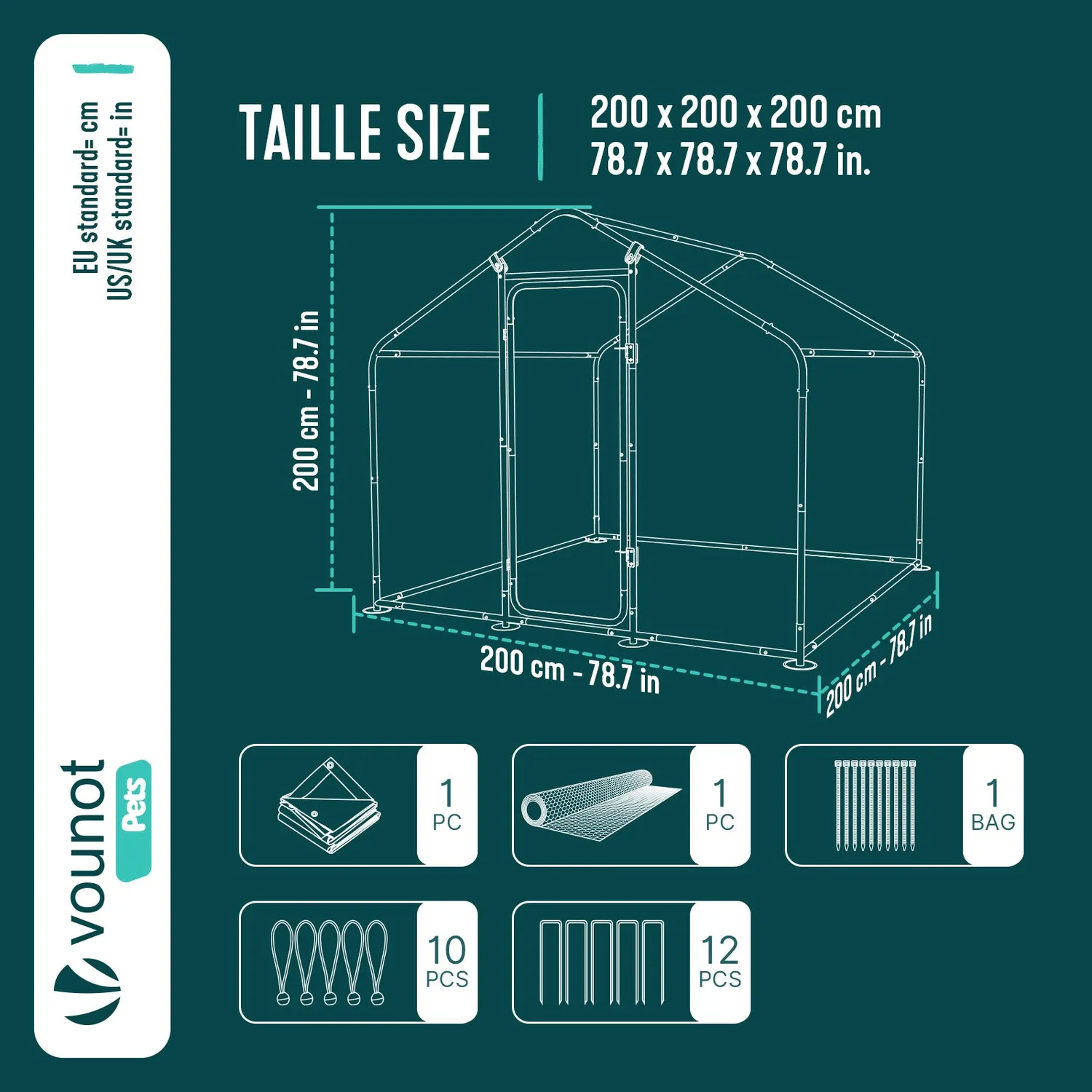 VOUNOT recinto pollaio zincato 200x200x200 cm con telo