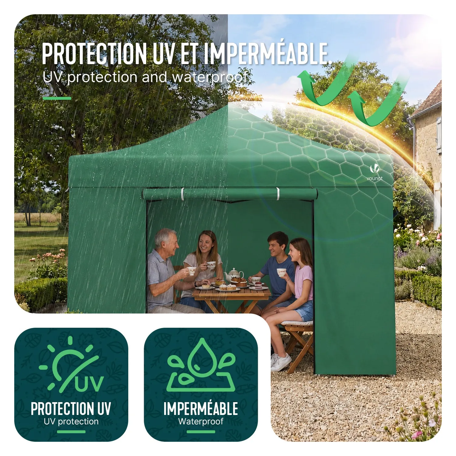 Vounot gazebo pieghevole 3x3m verde con 4 pareti finestre