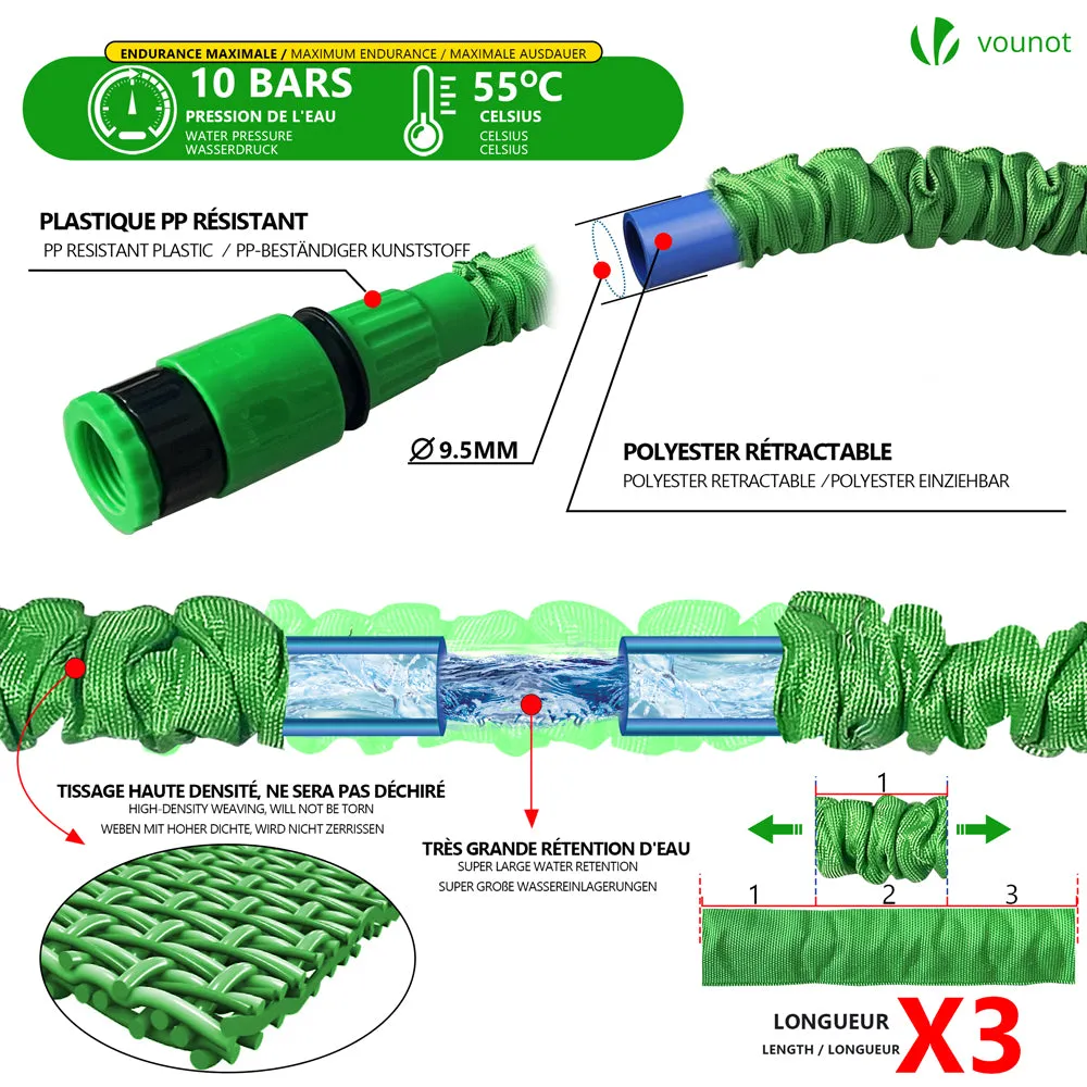 VOUNOT tubo irrigazione estensibile 30 m verde accessori