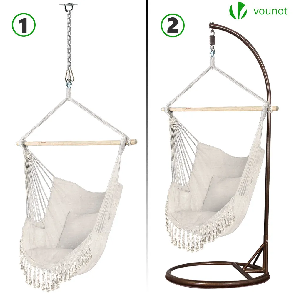 VOUNOT Sedia Amaca Sospesa Beige con 2 Cuscini 120kg