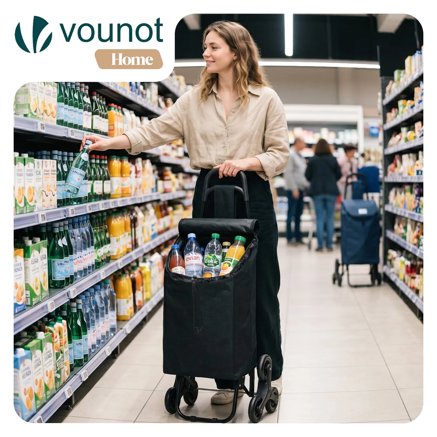 VOUNOT Carrello Spesa Pieghevole Nero 32L Saliscale 30kg