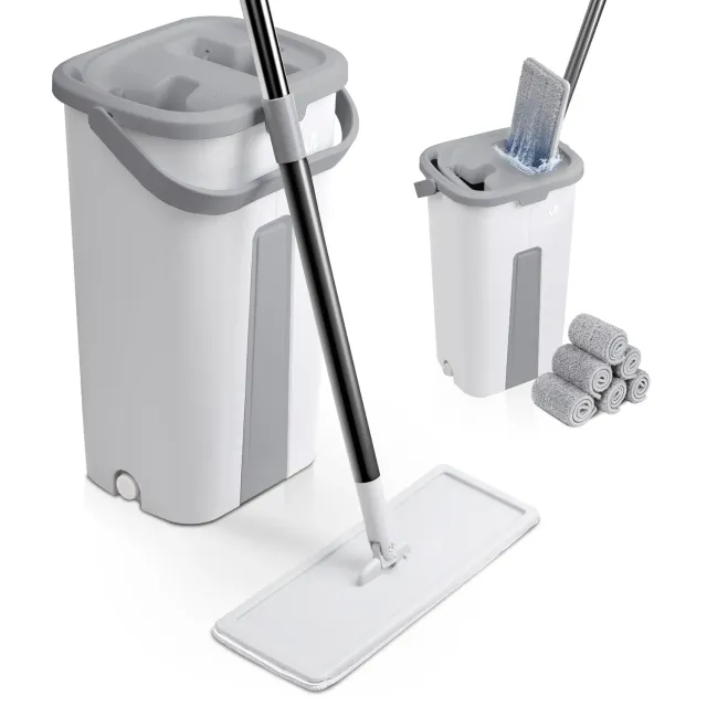 VOUNOT Mocio Piatto con Secchio Strizzatore Bianco 6 Panni