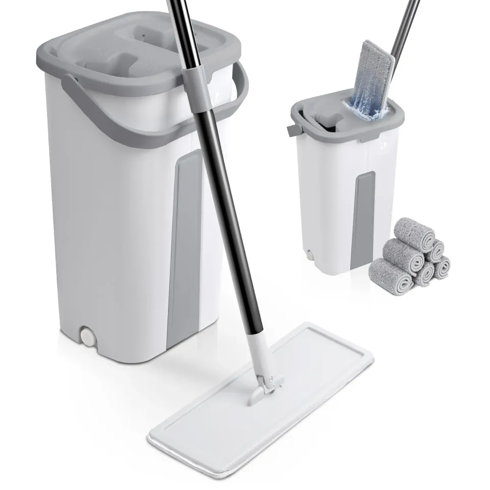 VOUNOT Mocio Piatto con Secchio Strizzatore Bianco 6 Panni