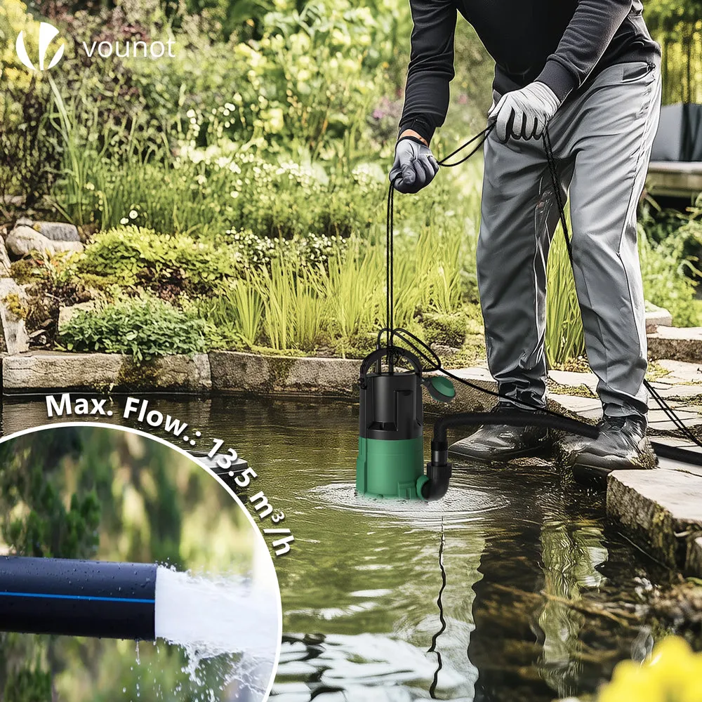 VOUNOT Pompa Sommersa 3in1 13500L/h Verde 7m