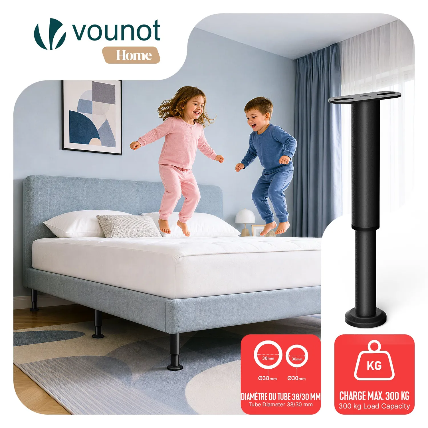 Vounot Piedi Letto Regolabili 25-43cm Metallo Nero 6pz