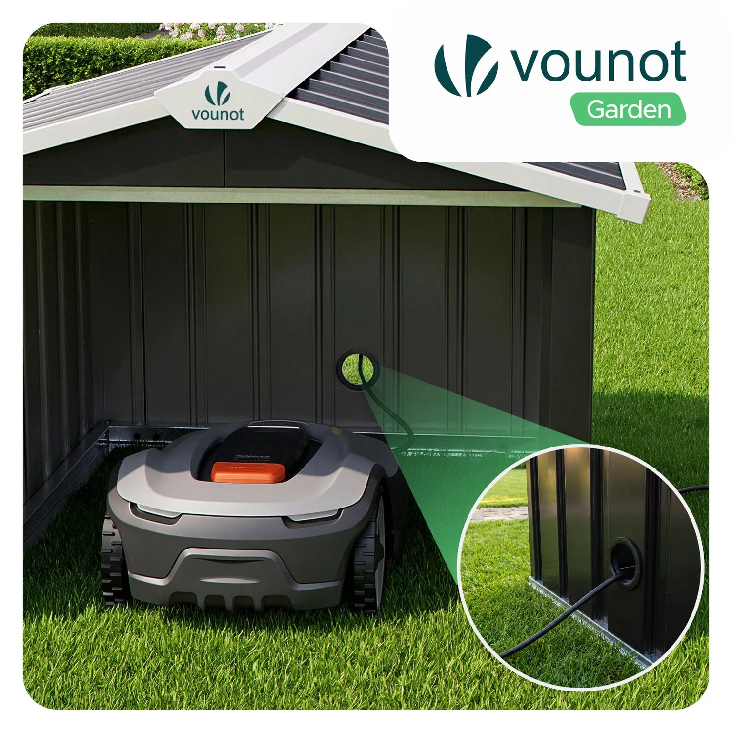 VOUNOT Box robot tagliaerba metallo 87x100 cm nero tetto doppio