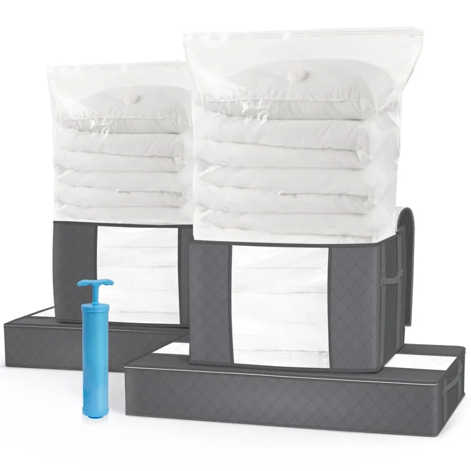 VOUNOT set 9 sacchi salvaspazio sottovuoto XXL grigi con pompa