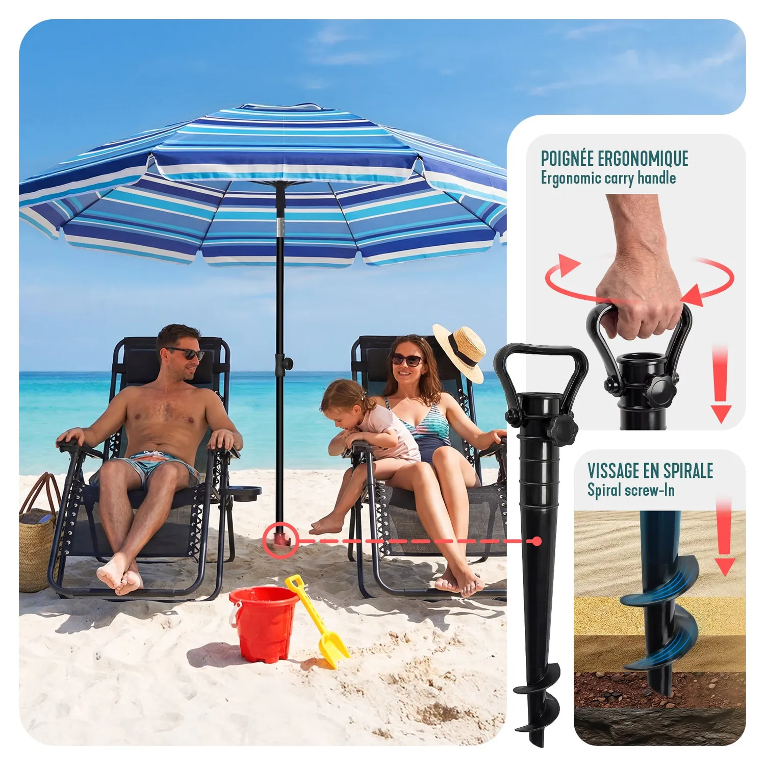 VOUNOT ombrellone spiaggia 2 m blu misto UV50+