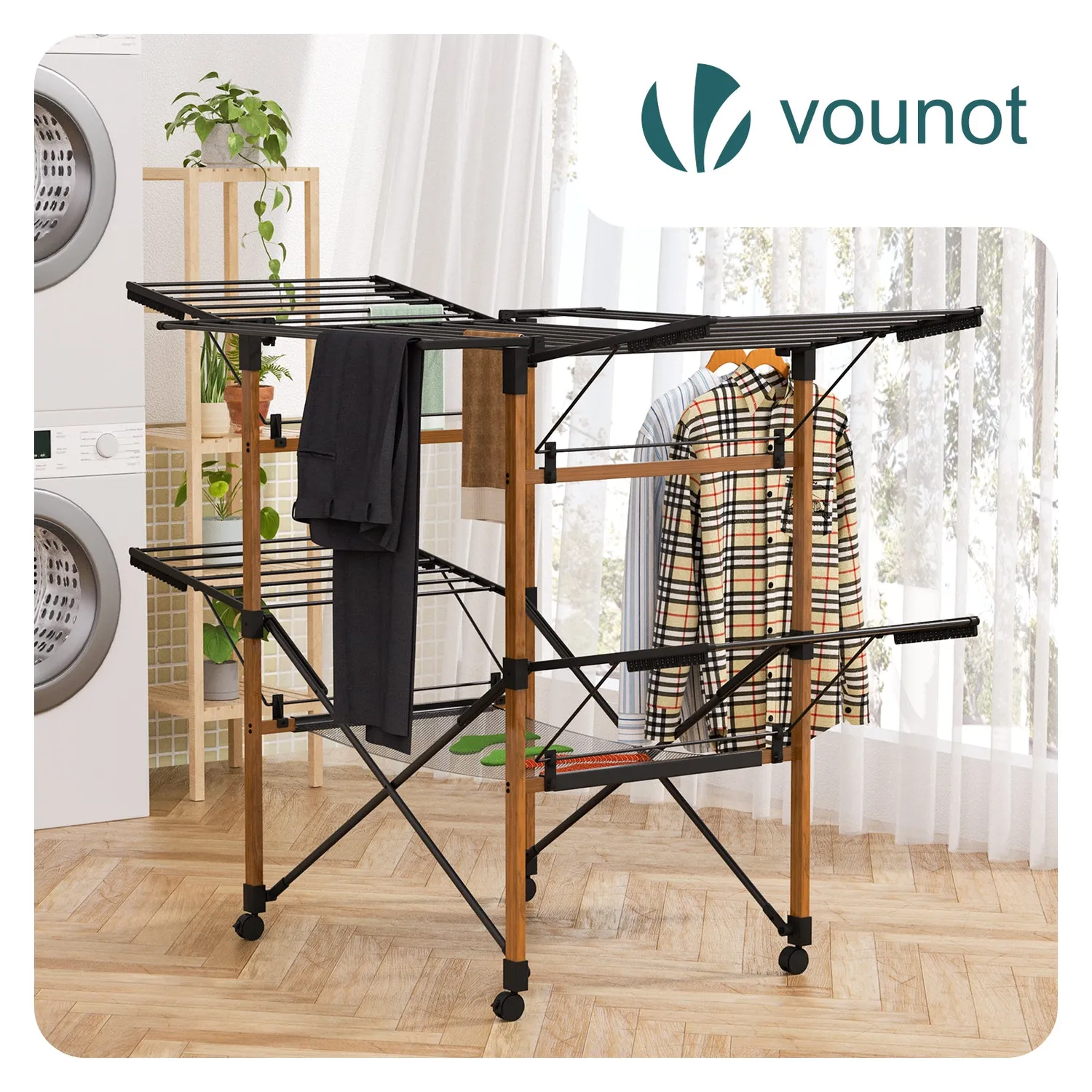 Vounot stendibiancheria pieghevole 173x94x123 cm nero 25 kg
